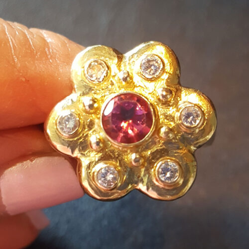 Gold Diamond Pink Sapphire Ring